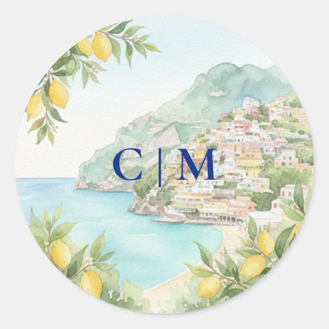 Amalfi Coast Amore Italy Wedding Classic Round Sticker (Front)