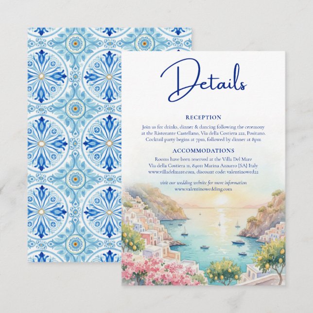 Amalfi Coast Amore Watercolor Wedding Details  Enclosure Card (Front/Back)