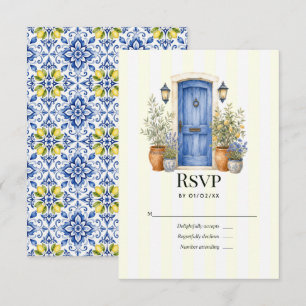 Amalfi Coast Blue Door Lemon Italian Wedding RSVP Card