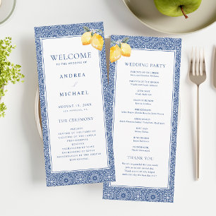 Amalfi Coast Blue Mediterranean Tile Wedding Programme