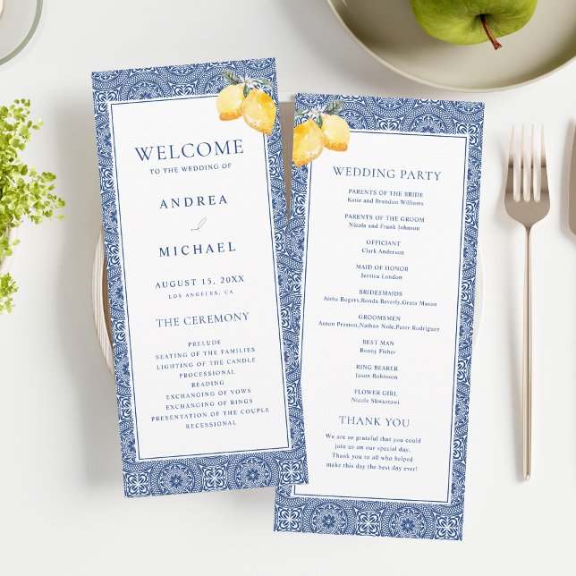 Amalfi Coast Blue Mediterranean Tile Wedding Programme (Creator Uploaded)