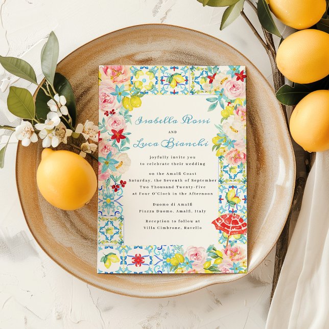 Amalfi Coast Blue tiles Italian Wedding Invitation (Creator Uploaded)