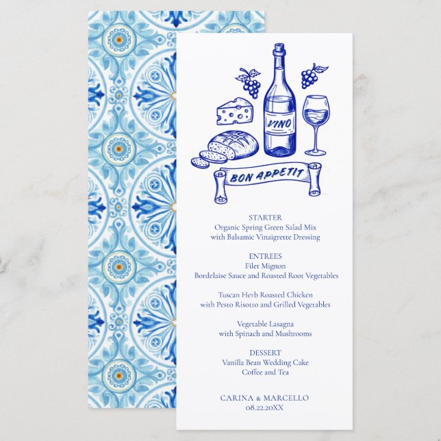 Amalfi Coast Bon Appetit Wine & Cheese Wedding Menu (Front/Back)