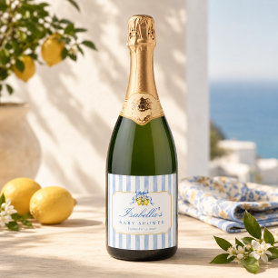 Amalfi Coast Chic Lemon Citrus Baby Shower  Sparkling Wine Label