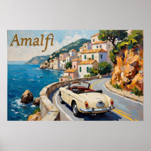 Amalfi Coast Drive: Retro Landscape Oil Painting Poster