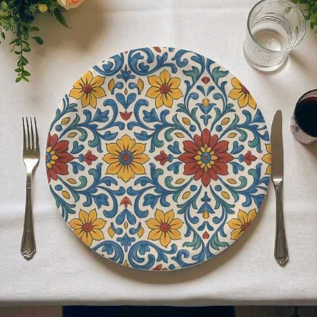 Amalfi Coast Floral Elegant Bohemian Botanical Paper Plate (Creator Uploaded)