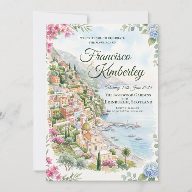 Amalfi Coast Floral Wedding Invitation (Front)