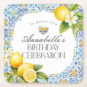 Amalfi Coast Italian Birthday Party Table Decor Square Paper Coaster