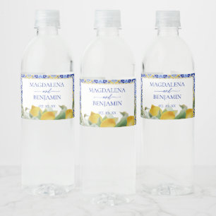 Amalfi Coast Italian Blue Tiles Lemons Wedding Water Bottle Label