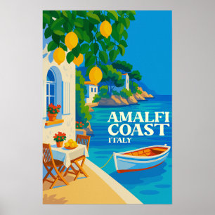 Amalfi Coast Italy Colorful Vintage Travel Poster