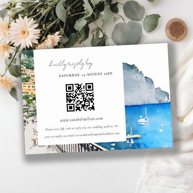 Amalfi Coast Italy  Landscape Wedding QR Code RSVP Enclosure Card (Creator Uploaded)