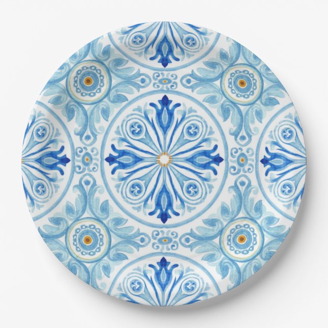 Amalfi Coast Italy Mediterranean Tile Wedding Paper Plate (Front)