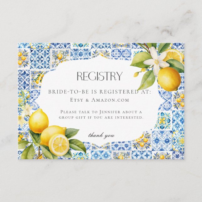 Amalfi Coast Italy Registry Invitation Insert (Front)