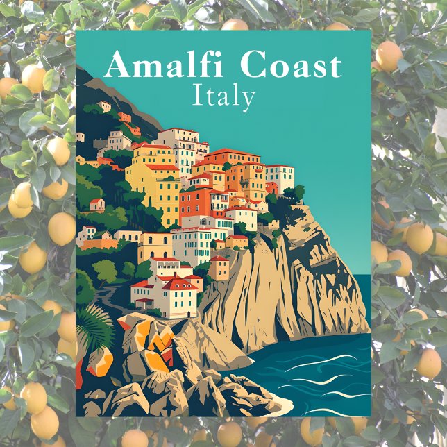 Amalfi Coast Italy Retro Iconic Positano View Postcard (Amalfi Coast Italy Retro Iconic Positano View Postcard)