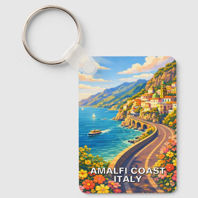 Amalfi Coast Italy Riviera Vintage Travel Keychain (Front)