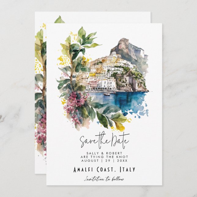 Amalfi Coast Italy save the date card (Front/Back)