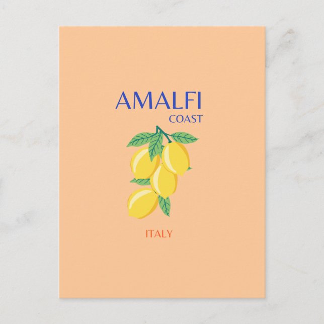 Amalfi Coast, Italy, Travel Art, Pastel, Orange Holiday Postcard (Front)