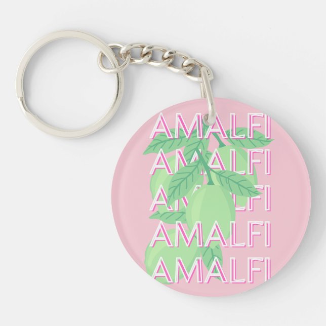 Amalfi Coast, Italy Travel Art, Pink Key Ring (Front)