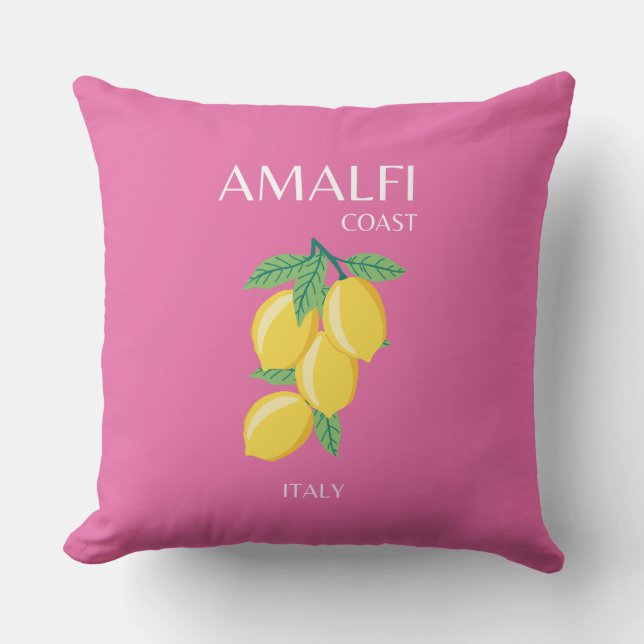 Amalfi Coast, Italy, Travel Art, Pink, Preppy Cushion (Front)