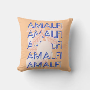 Amalfi Coast, Italy Travel Art, Preppy, Orange Cushion