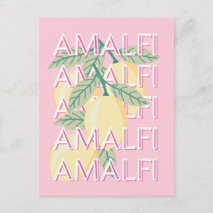 Amalfi Coast, Italy, Travel Art, Preppy, Pink Holiday Postcard