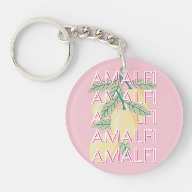 Amalfi Coast, Italy, Travel Art, Preppy, Pink Key Ring (Front)