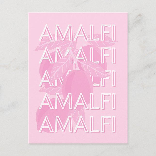 Amalfi Coast, Italy, Travel Art, Preppy, Pink Postcard (Front)