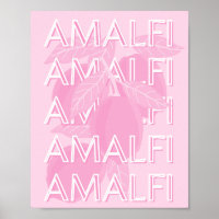 Amalfi Coast, Italy, Travel Art, Preppy, Pink