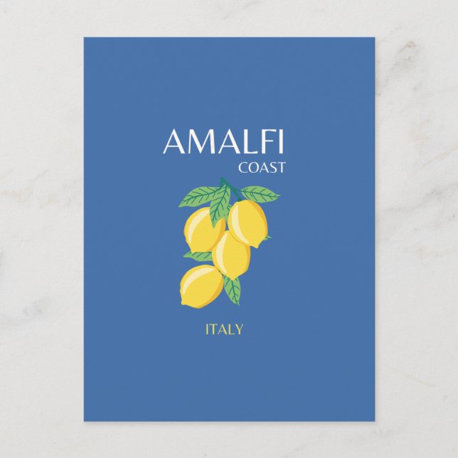 Amalfi Coast, Italy, Travel Art, Retro, Blue Holiday Postcard (Front)