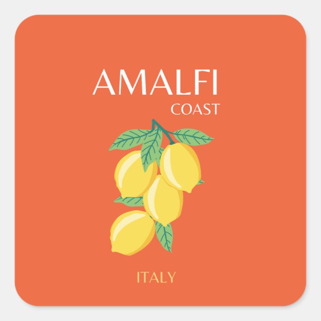 Amalfi Coast, Italy, Travel Art, Retro, Orange Square Sticker (Front)