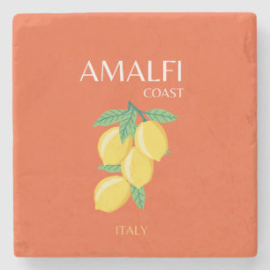 Amalfi Coast, Italy, Travel Art, Retro, Orange Stone Coaster