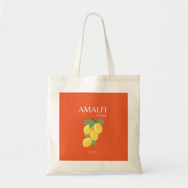 Amalfi Coast, Italy, Travel Art, Retro, Orange Tote Bag (Front)