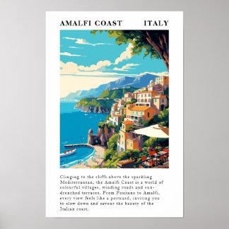 Amalfi Coast Italy Travel Vintage Poster