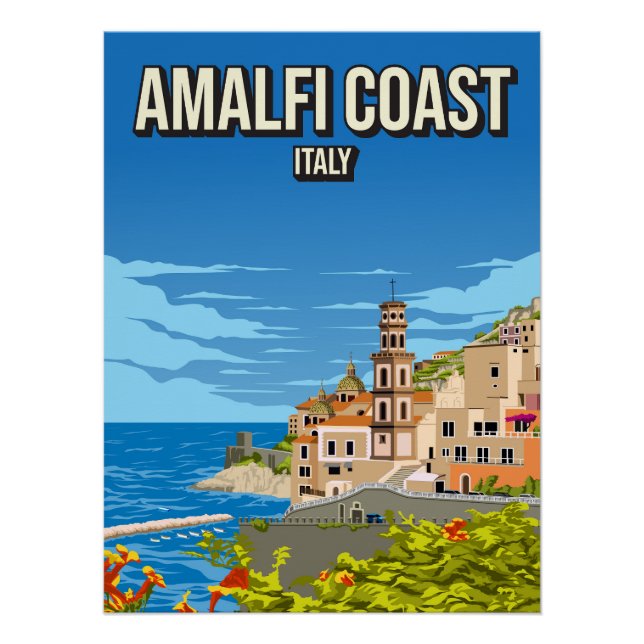 Amalfi Coast Italy Vintage Minimal Travel Poster (Front)