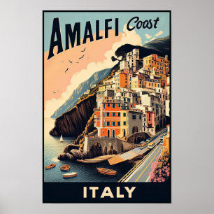 Amalfi Coast Italy Vintage Travel Poster