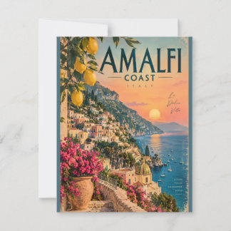 Amalfi Coast Italy Vintage Travel Poster with Sere Card