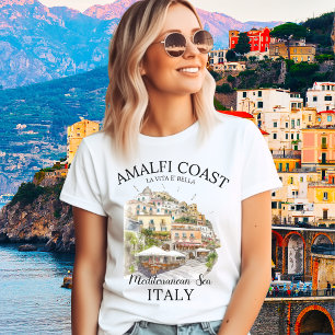 Amalfi Coast Italy – Vintage Watercolor Cliffside  Tri-Blend Shirt