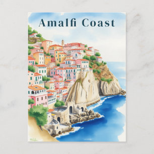 Amalfi Coast Italy Watercolor Cliffside Town Postcard