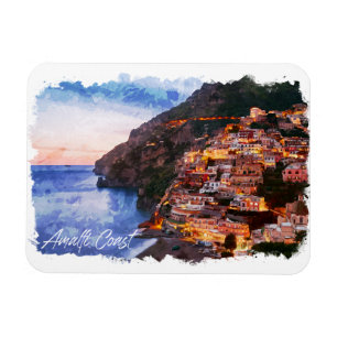 Amalfi Coast Italy Watercolor Coastline Positano Magnet