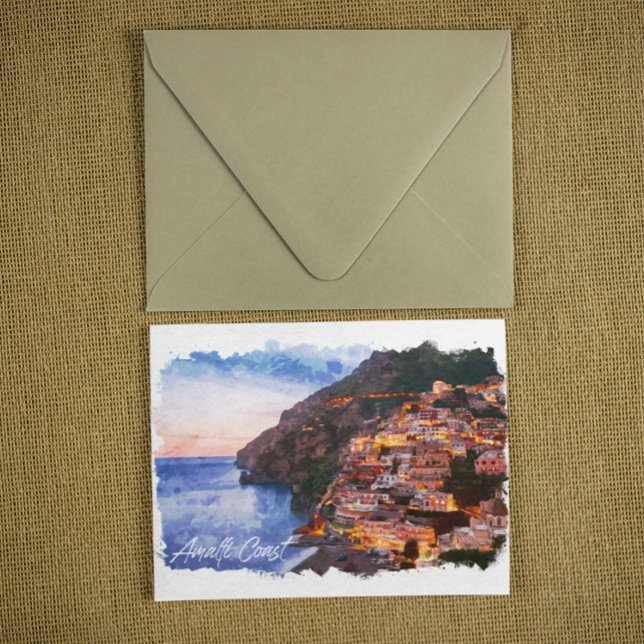 Amalfi Coast Italy Watercolor Coastline Positano Postcard (amalfi coastline italy positano postcard)