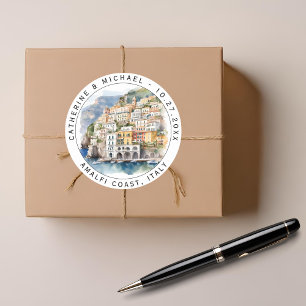 Amalfi Coast Italy Watercolor Destination Wedding  Classic Round Sticker