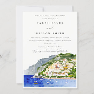 Amalfi Coast Italy Watercolor Landscape Engagement Invitation