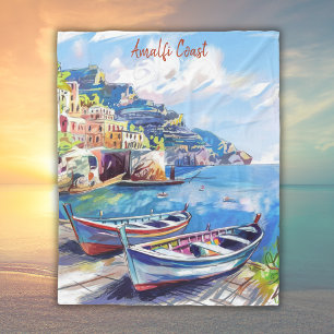 Amalfi Coast Italy Watercolor Sketch Fleece Blanket
