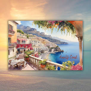Amalfi Coast Italy Watercolor Sketch    Poster