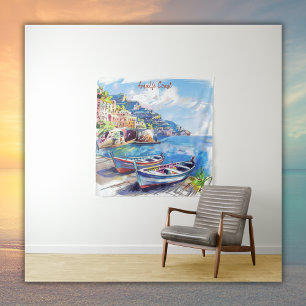 Amalfi Coast Italy Watercolor Sketch Tapestry