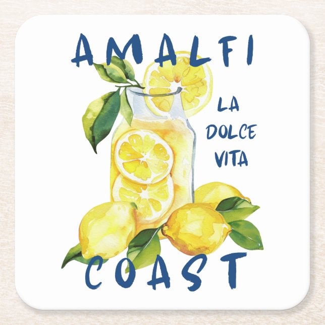 Amalfi Coast – La Dolce Vita Limoncello Lemons Square Paper Coaster (Front)