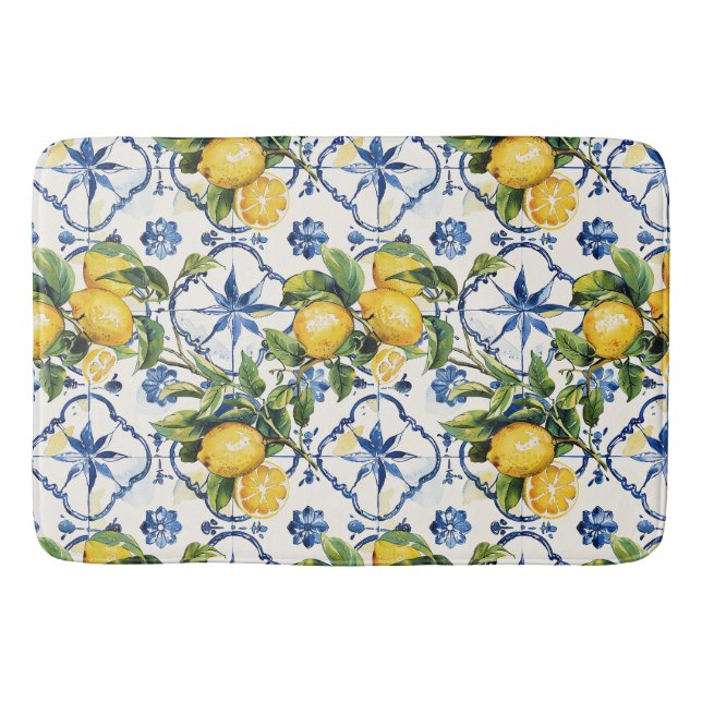Amalfi Coast Lemon and Tiles Pattern Bath Mat (Front)