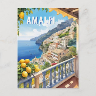 Amalfi Coast Lemon Balcony Sea View Retro Travel Postcard