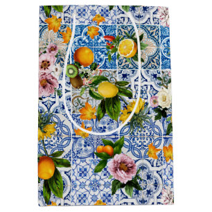 Amalfi Coast Lemon Bouquet Tiles Italy Medium Gift Bag