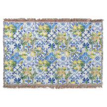 Amalfi Coast Lemon Majolica Pattern Throw Blanket